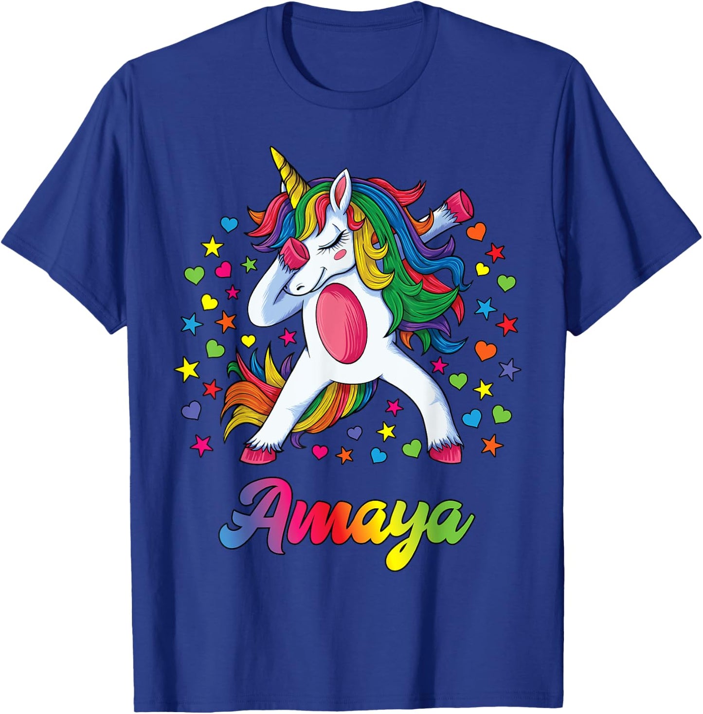 Amaya Dabbing Unicorn Rainbow Personalized Name Custom T-Shirt - T-Shirt | Royal