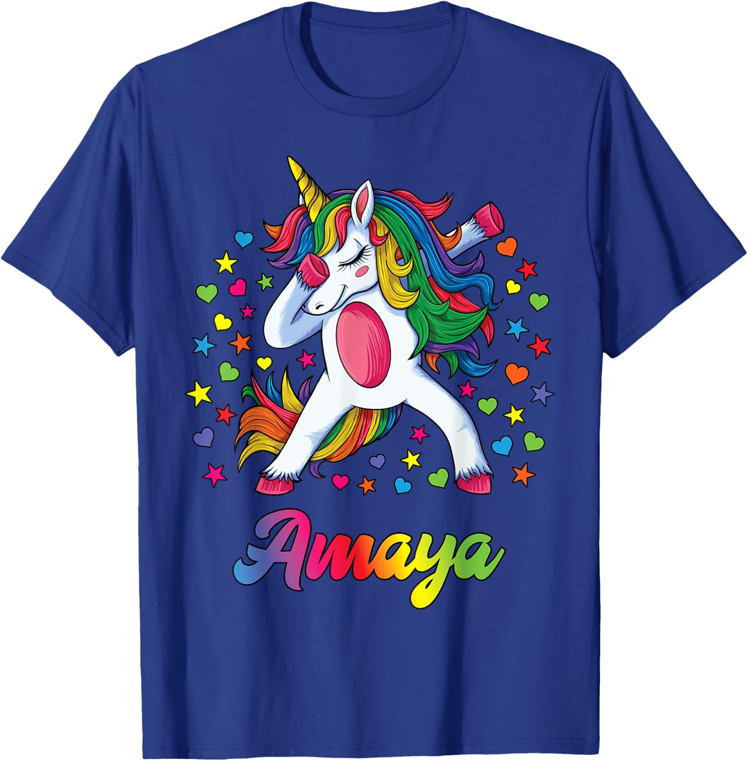 Amaya Dabbing Unicorn Rainbow Personalized Name Custom T-Shirt - T-Shirt | Royal
