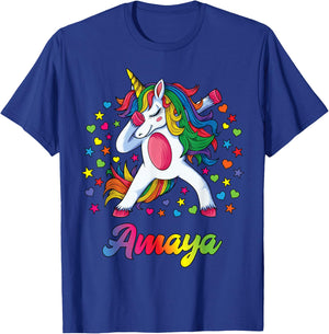 Amaya Dabbing Unicorn Rainbow Personalized Name Custom T-Shirt - T-Shirt | Royal