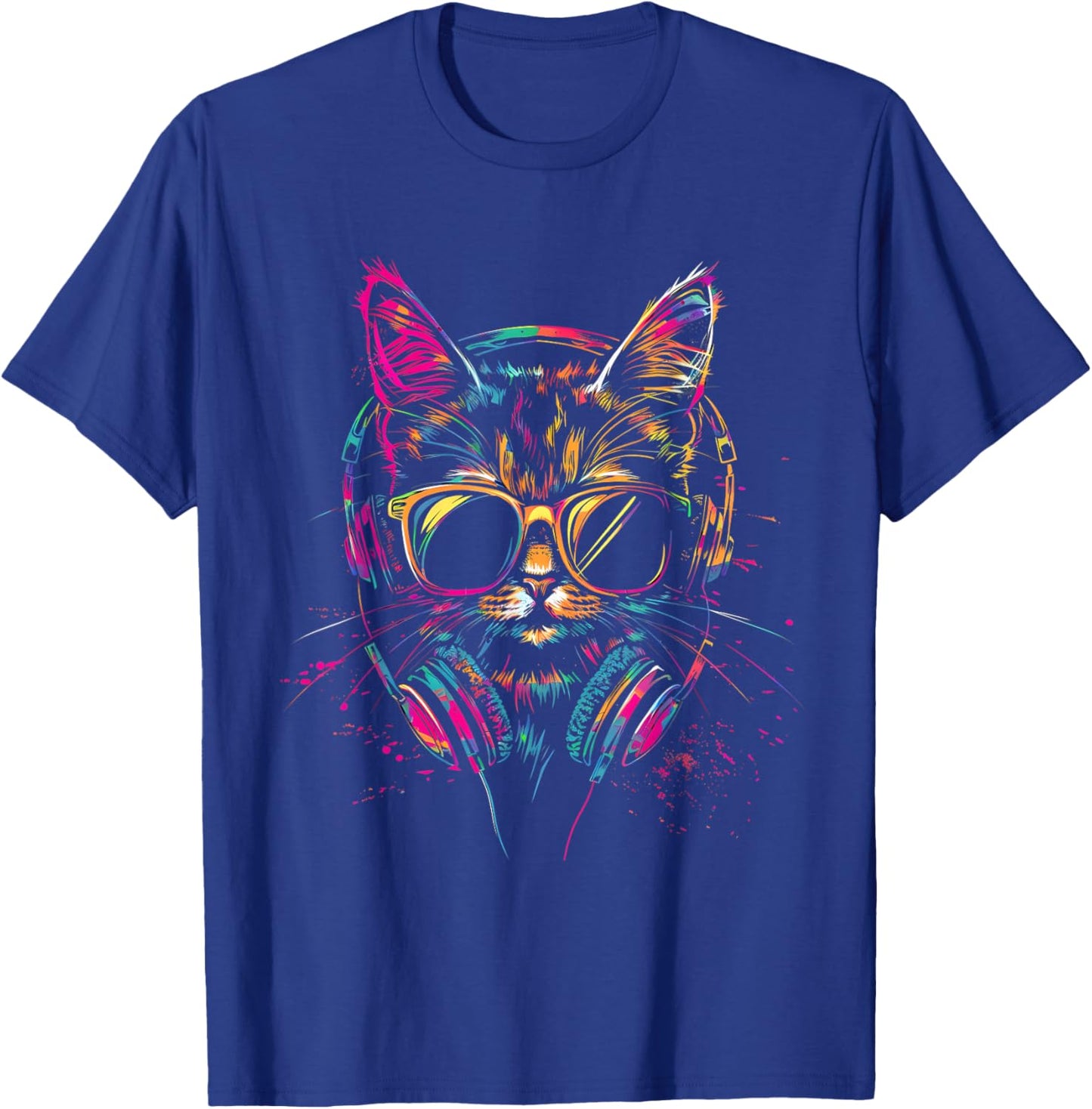 DJ Cat Techno EDM Cat Music DJ Music Headphones Beatmaker T-Shirt - T-Shirt | Royal