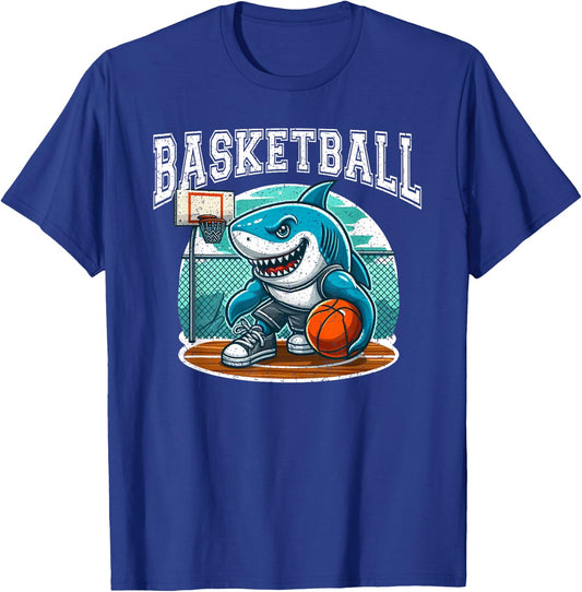 Basketball Shark Playing Basketball Vintage T-Shirt - T-Shirt | Royal