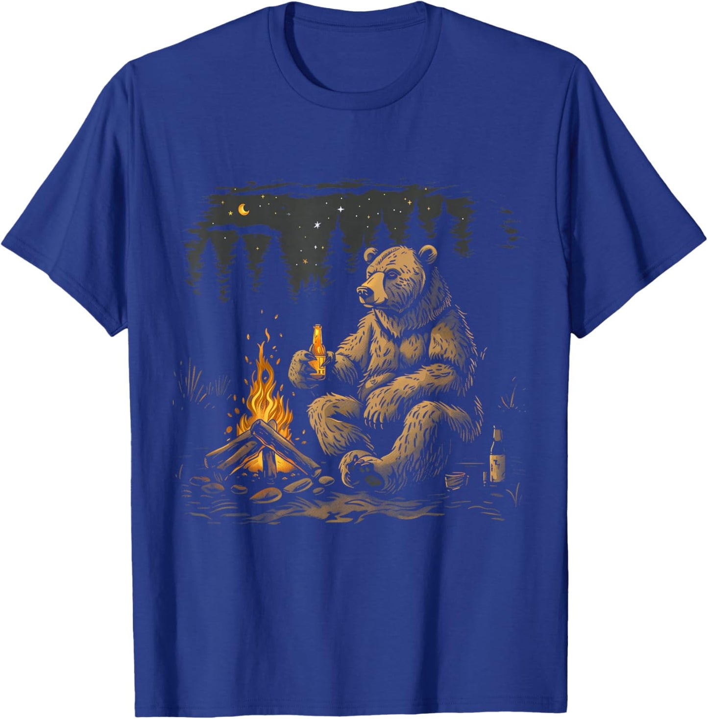 Camping Grizzly Bear Drinking Beer Hiking Nature Outdoor T-Shirt - T-Shirt | Royal