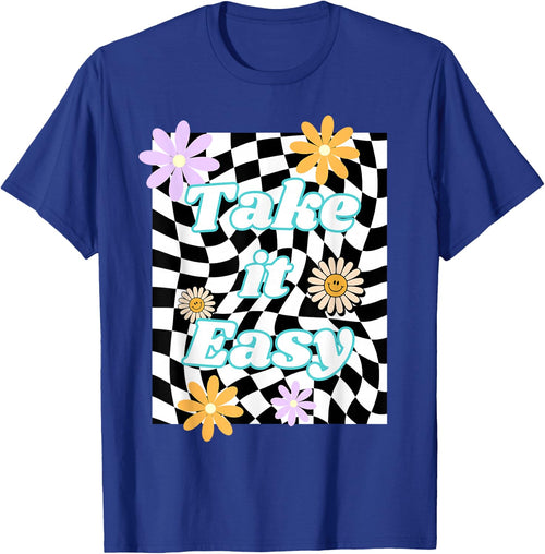 Take It Easy Checkered Groovy Smile Daisy Retro Flower