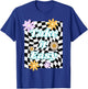 Take It Easy Checkered Groovy Smile Daisy Retro Flower T-Shirt - T-Shirt | Royal