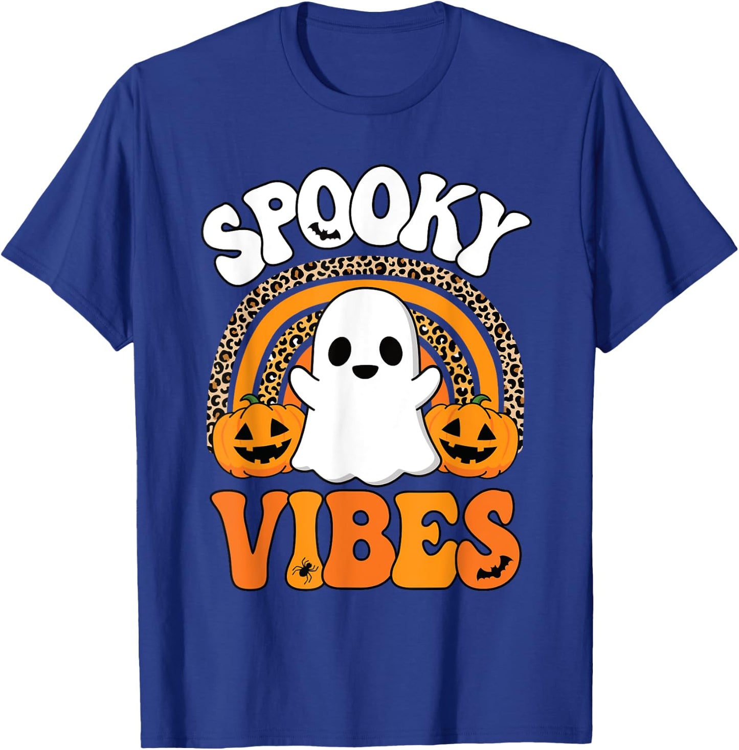Spooky Vibes Ghost Pumpkin Halloween Rainbow Men Women Kids T-Shirt - T-Shirt | Royal