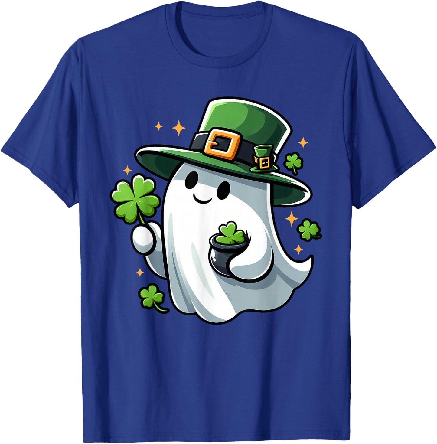 Saint Patricks Day Ghost Clover Pocket Cute My Boo Men Women T-Shirt - T-Shirt | Royal