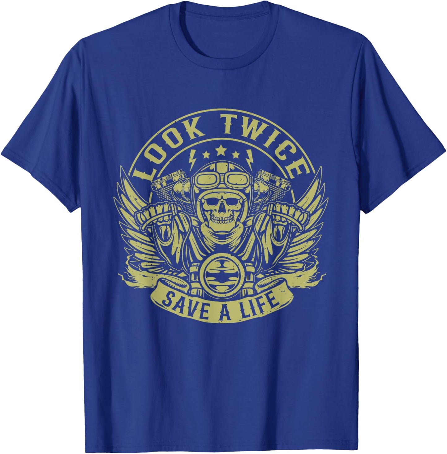 Look Twice Save A Life Funny Motorcycle Biker Riding T-Shirt - T-Shirt | Royal