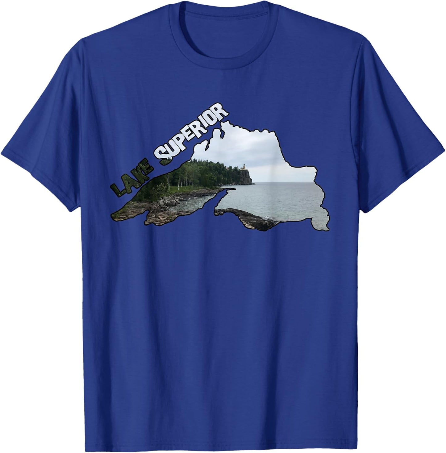 Lake Superior Outline (Split Rock Lighthouse) T-Shirt - T-Shirt | Royal