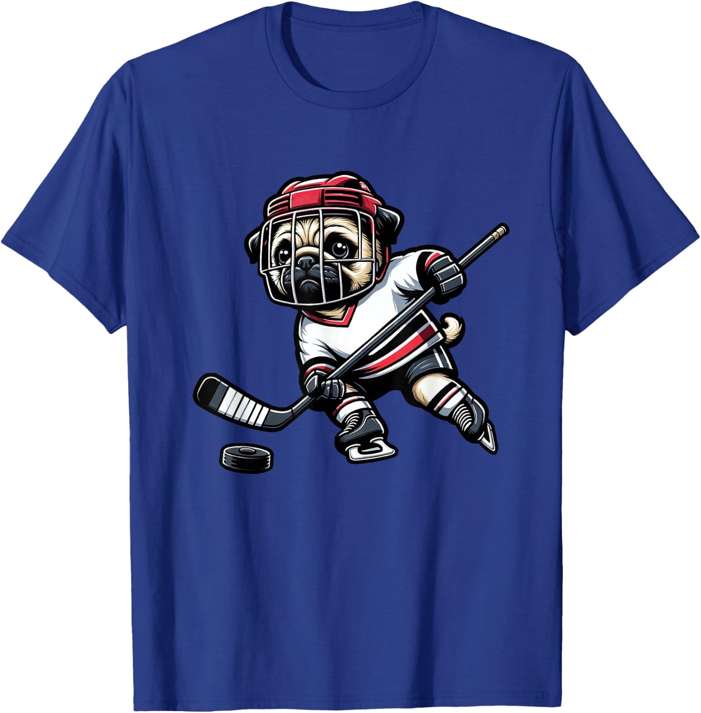 Cute Pug Hockey Player Dog Women Girls Kids T-Shirt - T-Shirt | Royal