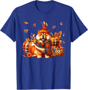 Chow Chow Thanksgiving Leopard Pumpkins Fall Leaves Lover T-Shirt - T-Shirt | Royal