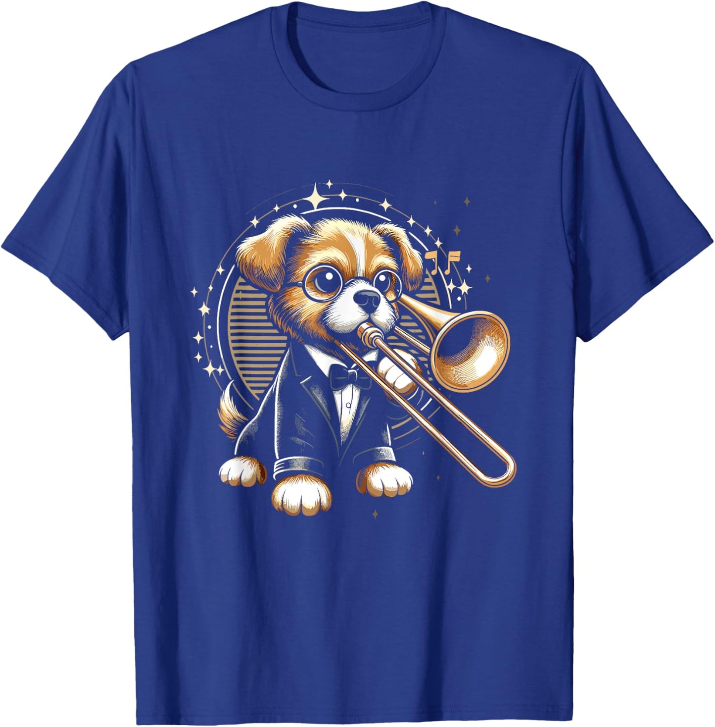 Dog Trombone Player T-Shirt - T-Shirt | Royal