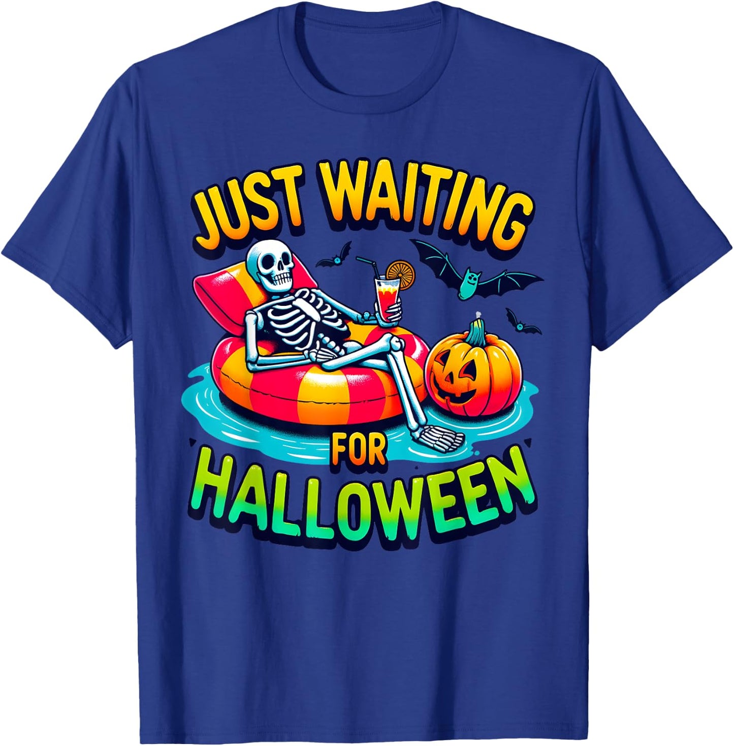Just Waiting for Halloween Spooky Skeleton Summer Halloween Men Women T-Shirt - T-Shirt | Royal