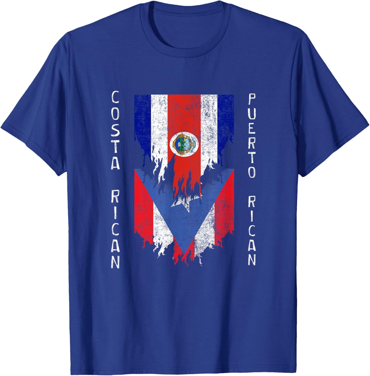 Costa Rican Puerto Rican Flags Ripped Costa Rica Puerto Rico T-Shirt - T-Shirt | Royal