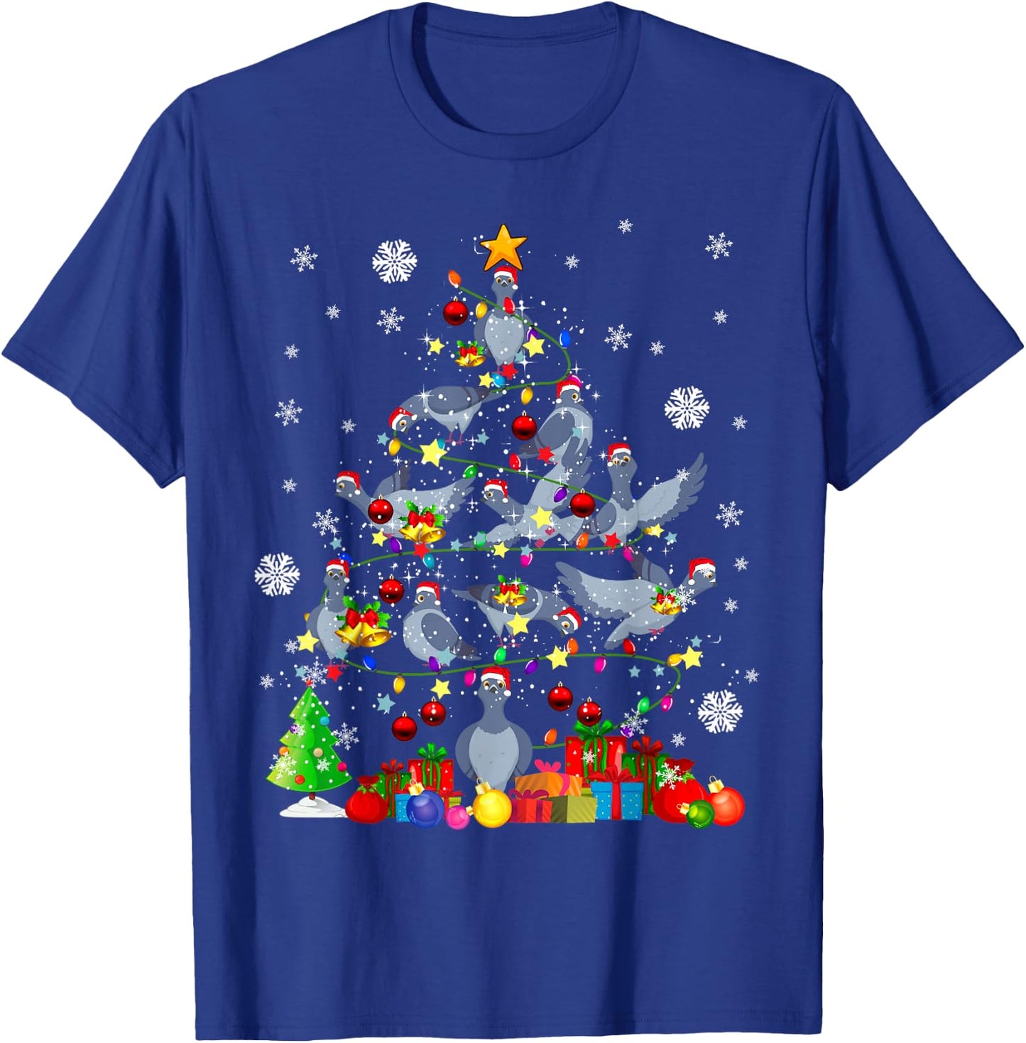 Christmas Tree Light Santa Pigeon Bird Lover T-Shirt - T-Shirt | Royal