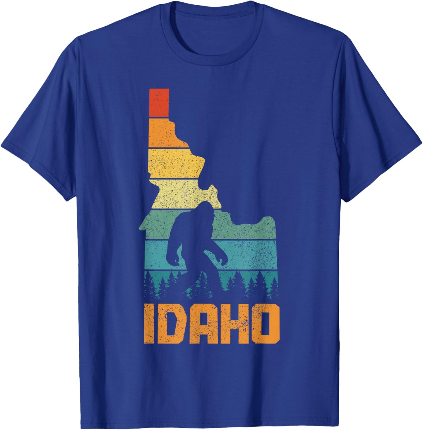 Idaho Bigfoot State Map Hunting Hunter Funny Pride Vintage T-Shirt - T-Shirt | Royal
