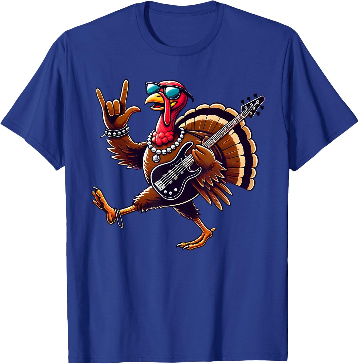 Rock n Roll Turkey Costume Funny Thanksgiving T-Shirt - T-Shirt | Royal