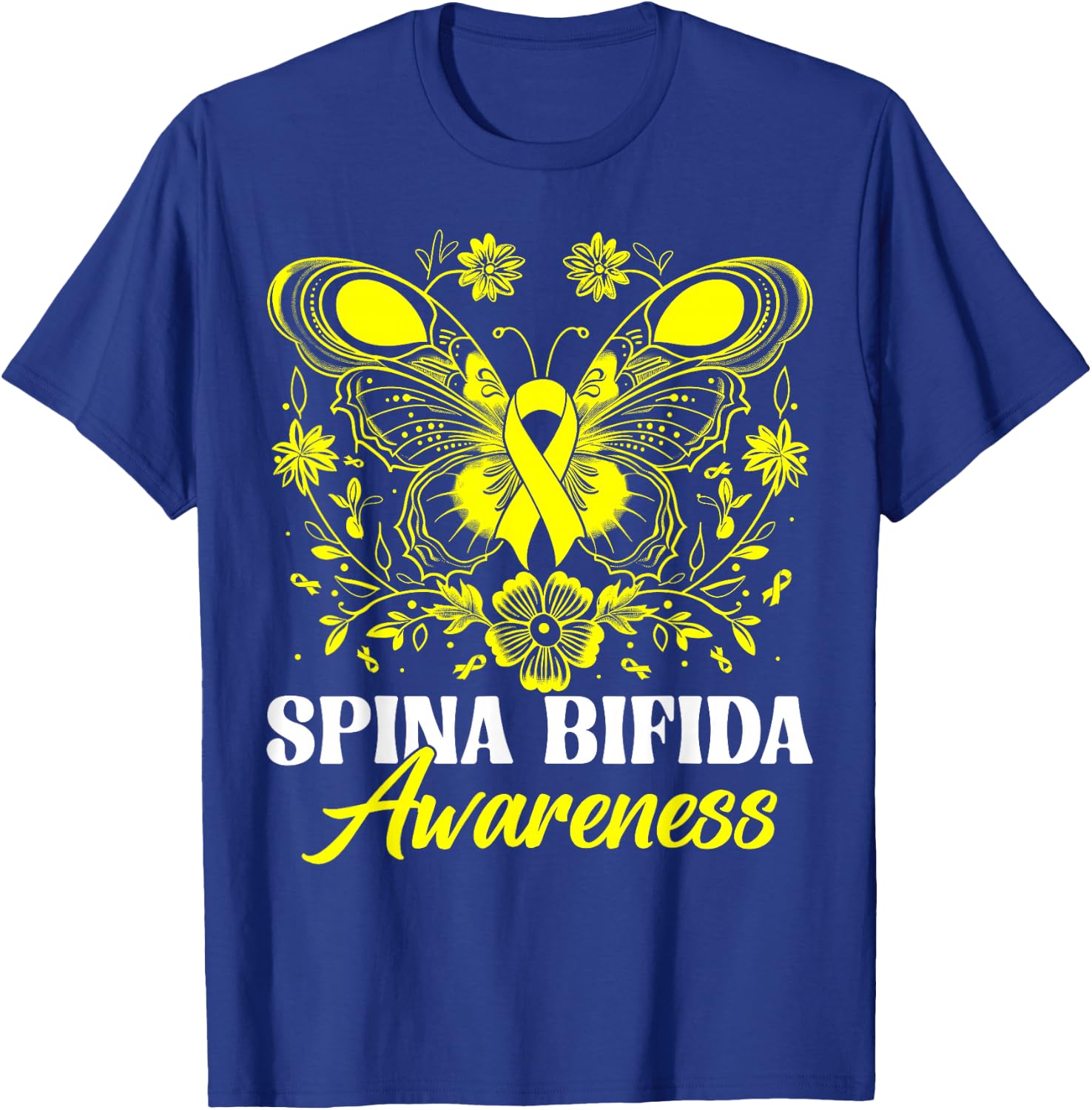 Spina Bifida Awareness Month Warrior Yellow Ribbon Butterfly T-Shirt - T-Shirt | Royal