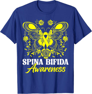 Spina Bifida Awareness Month Warrior Yellow Ribbon Butterfly T-Shirt - T-Shirt | Royal