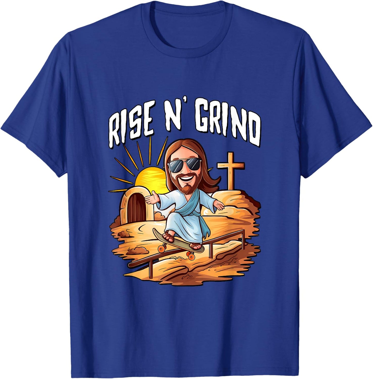 Rise N' Grind - Jesus Riding A Skateboard T-Shirt - T-Shirt | Royal