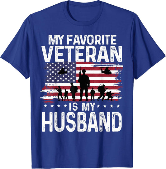 My Favorite Veteran Is My Husband Shirts Themed Military T-Shirt - T-Shirt | Royal