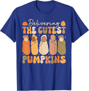 Delivering The Cutest Pumpkins Halloween L and D Nurse Fall T-Shirt - T-Shirt | Royal