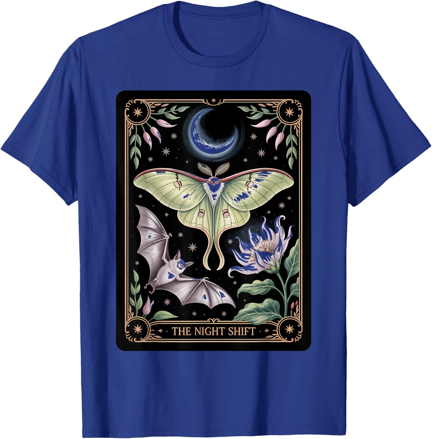 The Night Shift Mystical Luna Moth Bat Nocturnal Pollinator T-Shirt - T-Shirt | Royal
