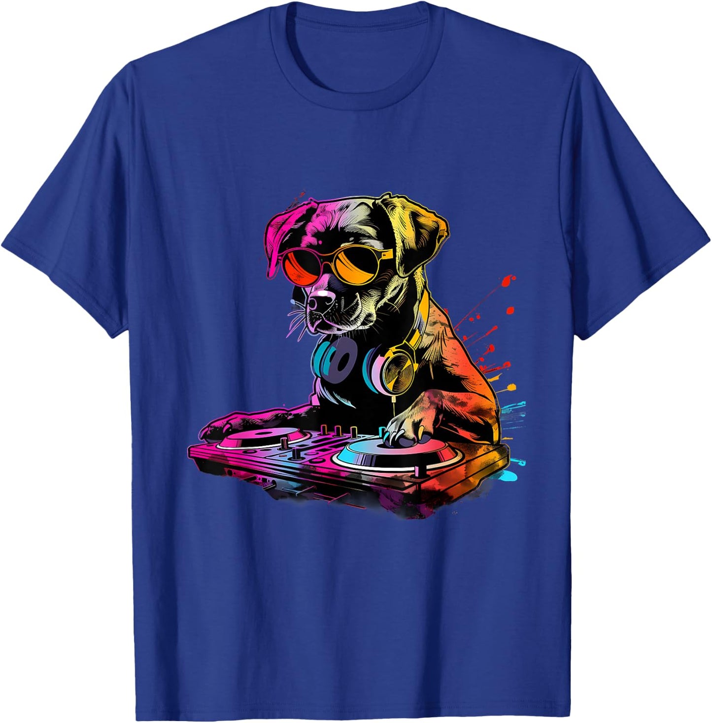Dog Music DJ Turntable DJ Dog Artwork EDM Beatmaker Techno T-Shirt - T-Shirt | Royal