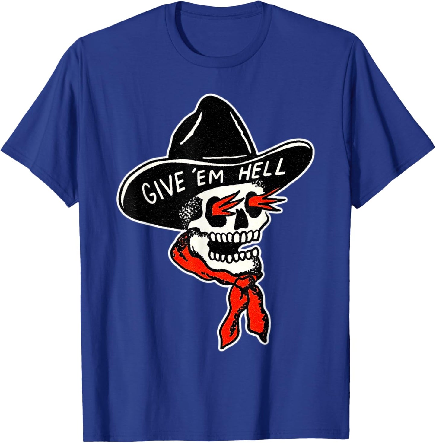 Cowboy Reaper Skull x Give em' Hell Traditional Tattoo Flash T-Shirt - T-Shirt | Royal