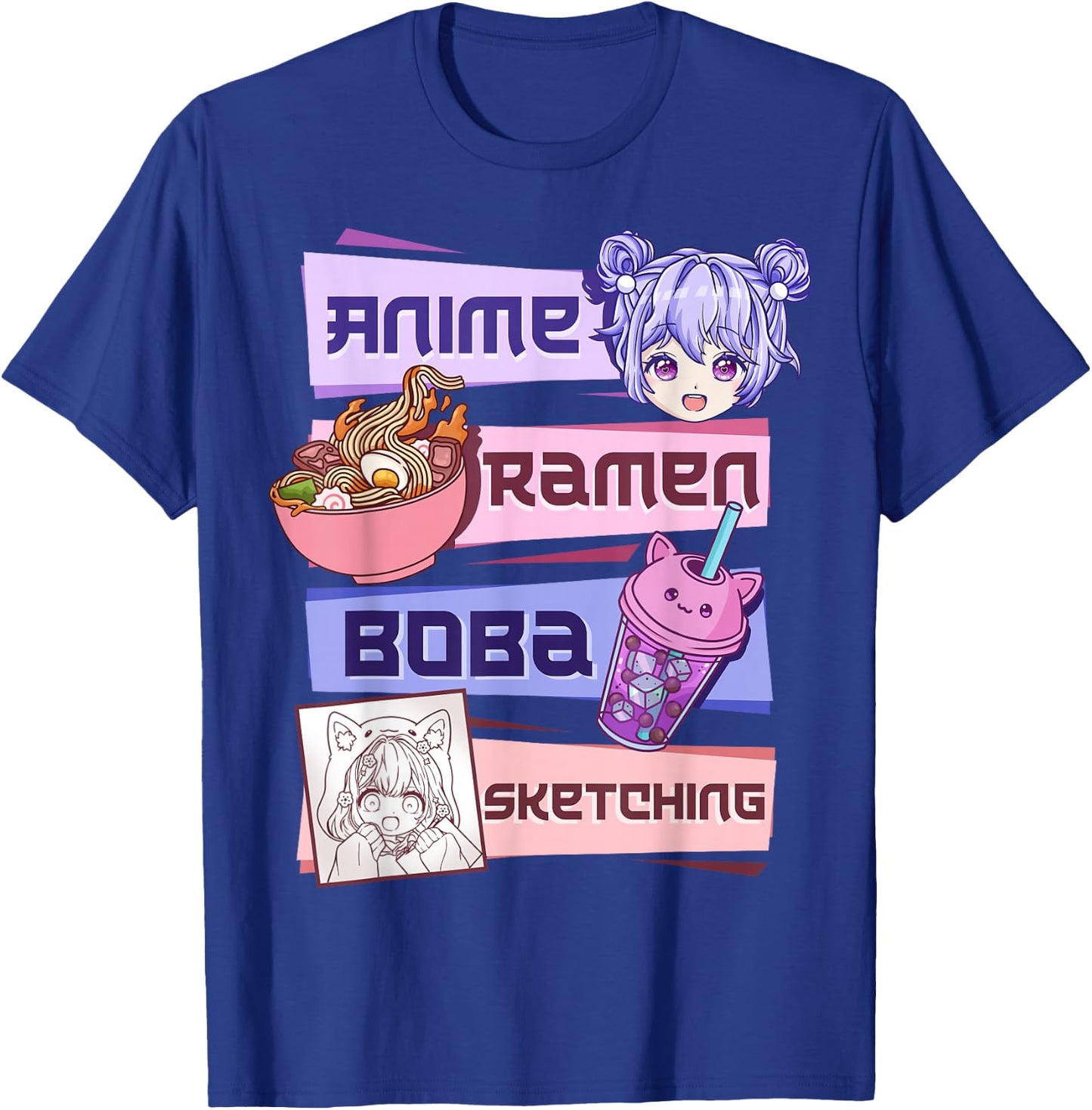 Anime Girl Ramen Boba Tea Bubble Tea Sketching T-Shirt - T-Shirt | Royal