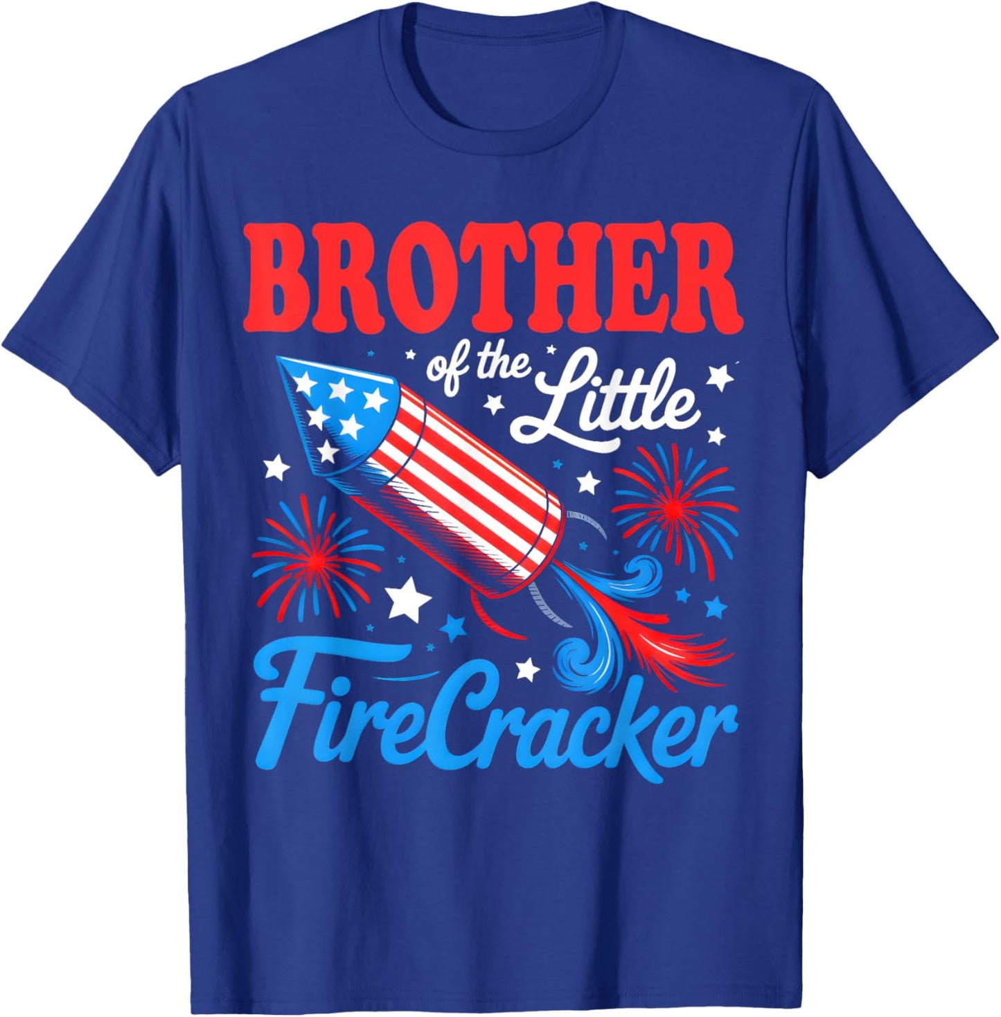 Brother Of The Little Firecracker 4th of July Birthday Party T-Shirt - T-Shirt | Royal