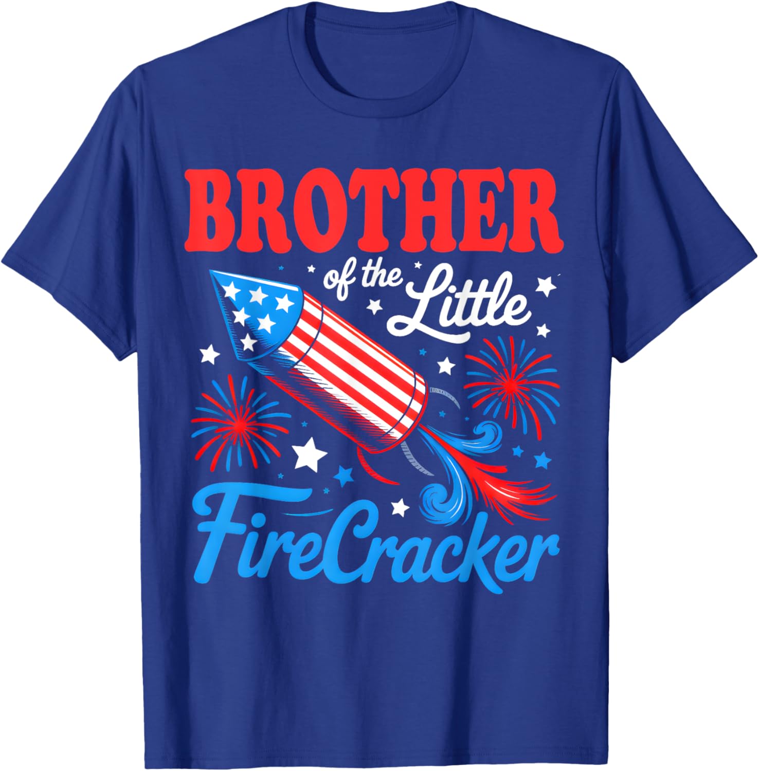 Brother Of The Little Firecracker 4th of July Birthday Party T-Shirt - T-Shirt | Royal
