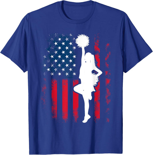 Patriotic Cheerleader US Flag 4th Of July Cheerleading T-Shirt - T-Shirt | Royal