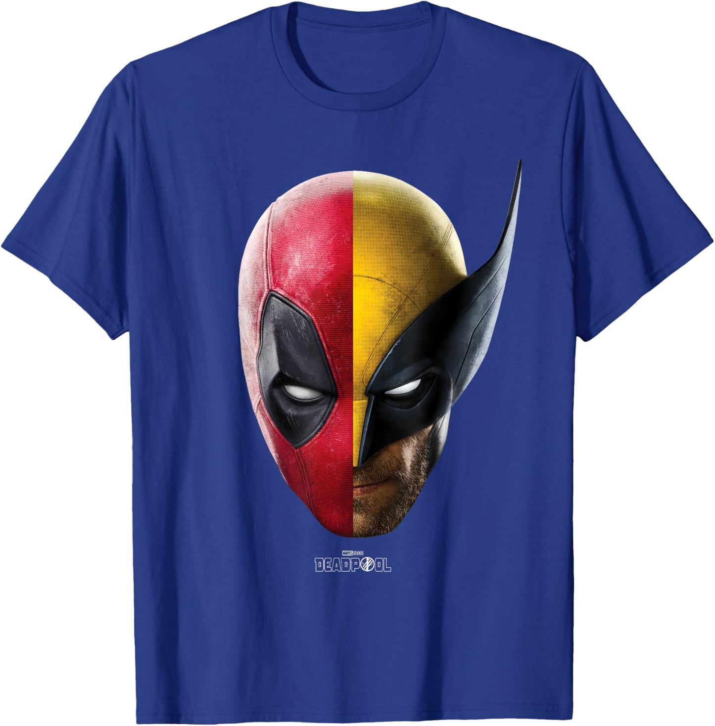 Marvel Deadpool & Wolverine Split Face Portrait T-Shirt - T-Shirt | Royal