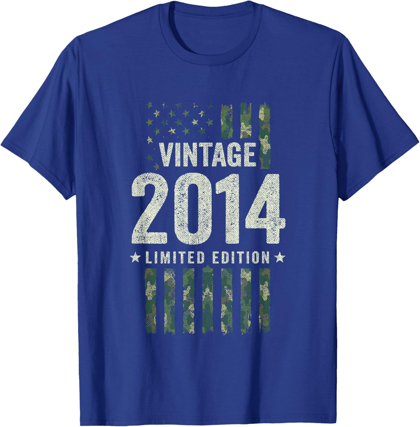 Vintage 2014 - Military Camo American Flag - Birthday 2014 T-Shirt - T-Shirt | Royal