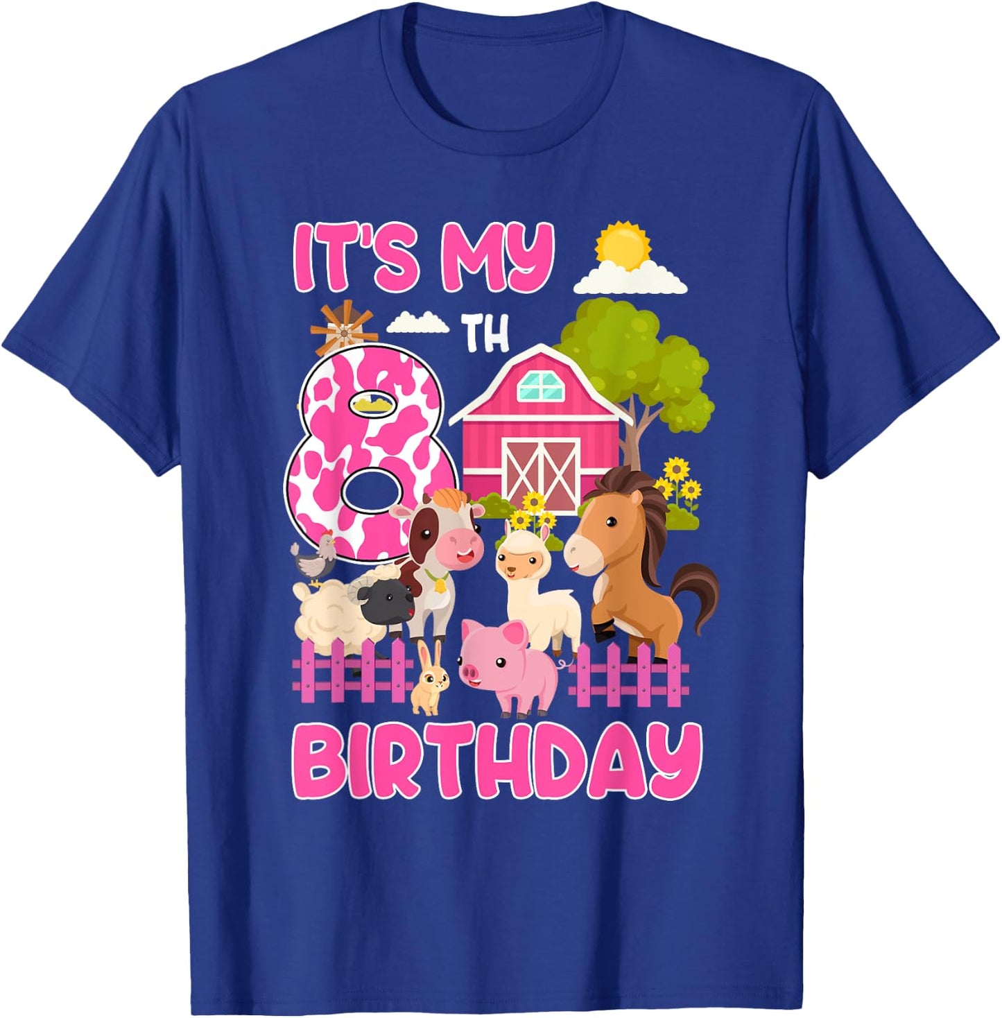 It’s My 8th Birthday Farm Animals 8 Year Old Girl Party T-Shirt - T-Shirt | Royal