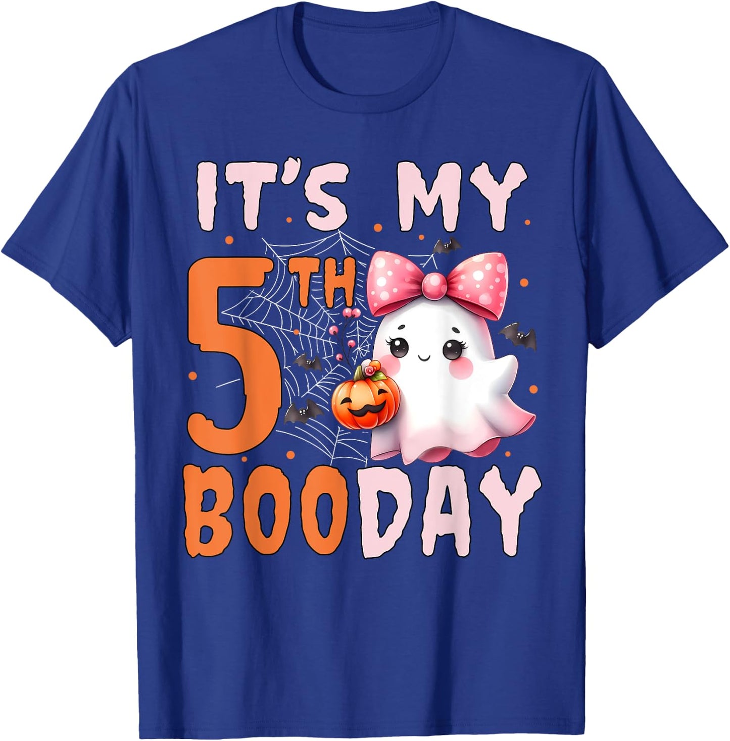 Its My Boo Day Cute Halloween 5th Birthday Ghost Bow Girl T-Shirt - T-Shirt | Royal
