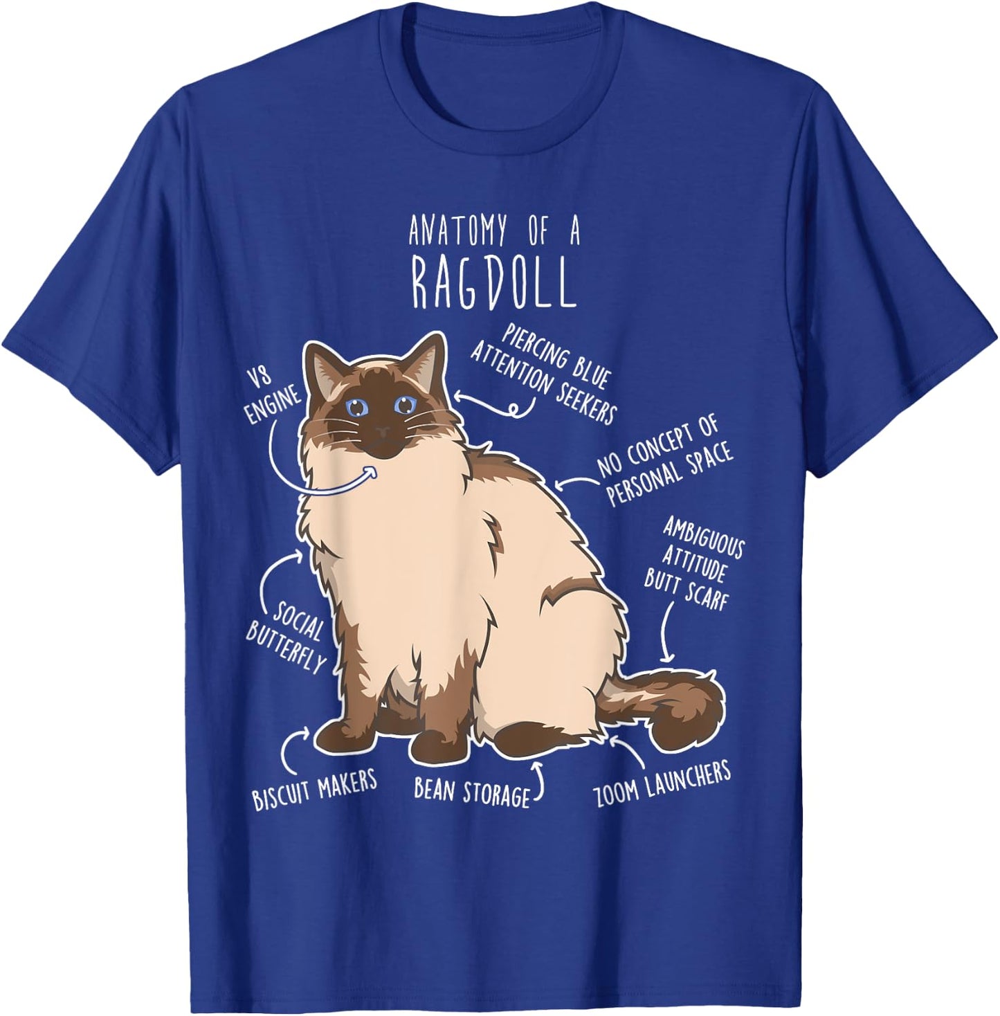 Ragdoll Cat Anatomy, Funny Cute Pet Mom Dad, Seal Point T-Shirt - T-Shirt | Royal
