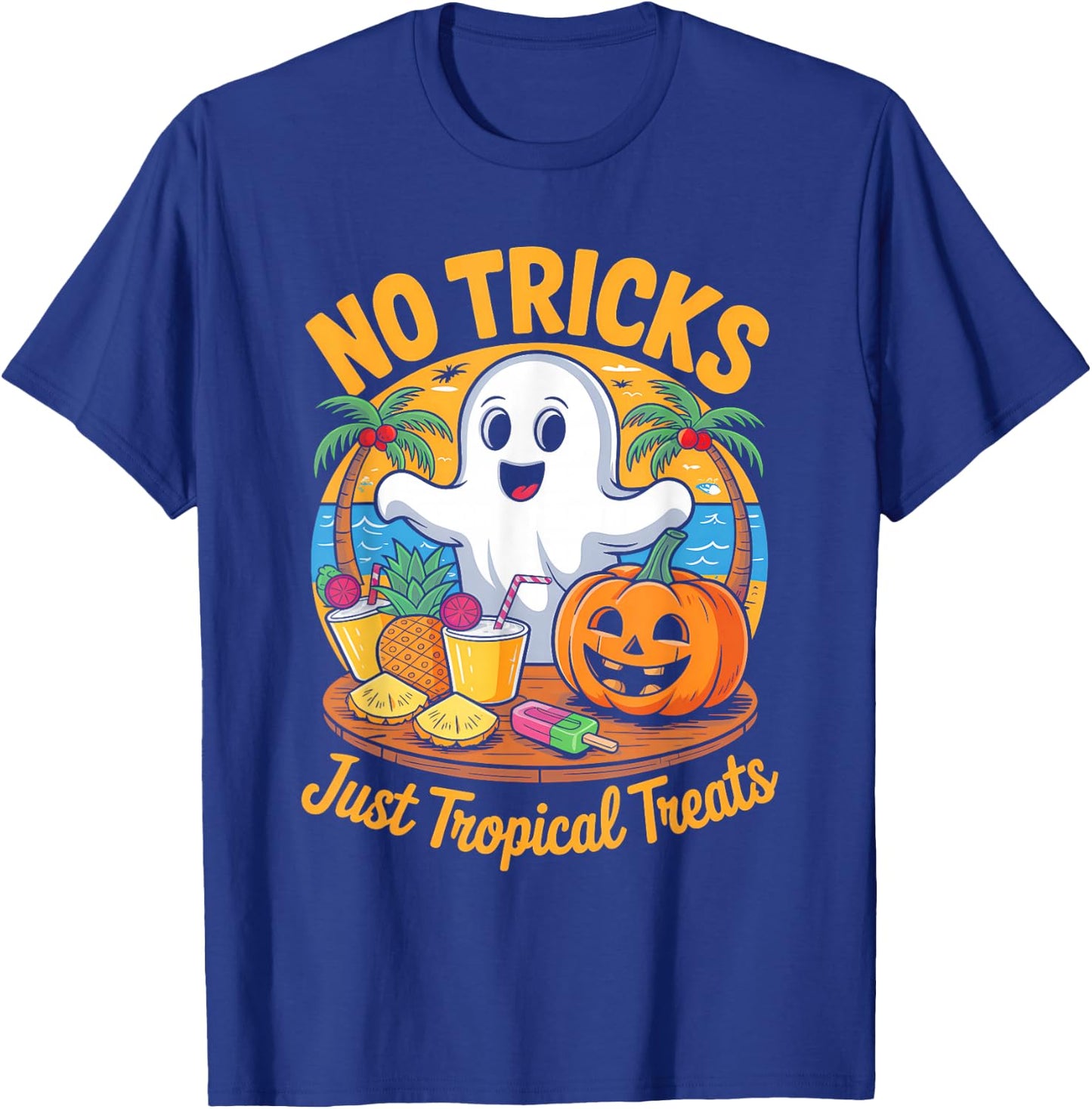 Cute Summerween Ghost Funny Beach Halloween T-Shirt - T-Shirt | Royal