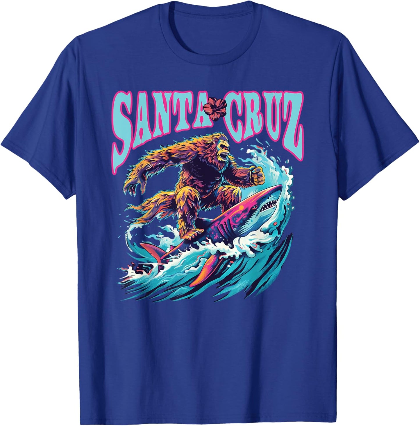 Santa Cruz California Summer Surfing Bigfoot Shark Women Kids T-Shirt - T-Shirt | Royal