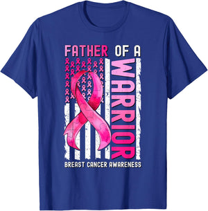 Father Of A Warrior Breast Cancer USA Flag Awareness Pink T-Shirt - T-Shirt | Royal