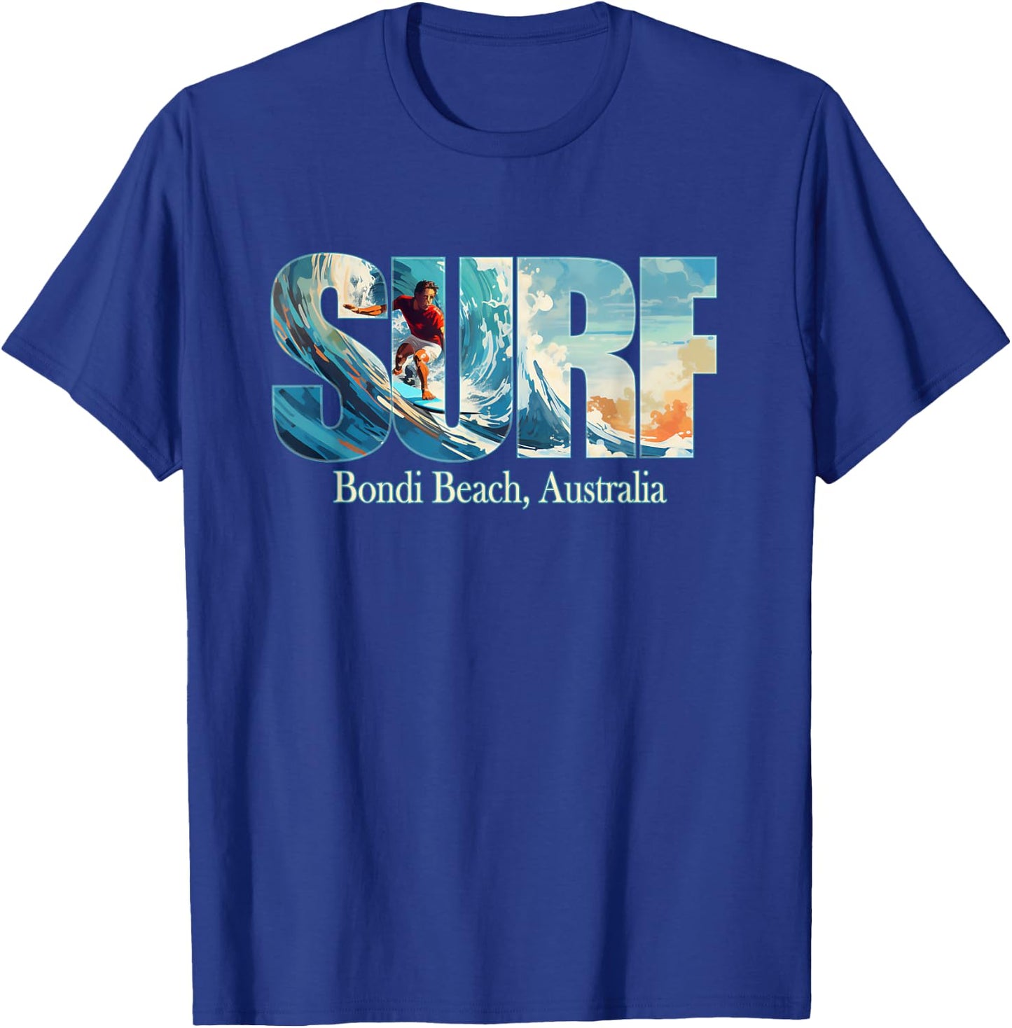 Bondi Beach, Australia Beach Surfing T-Shirt - T-Shirt | Royal