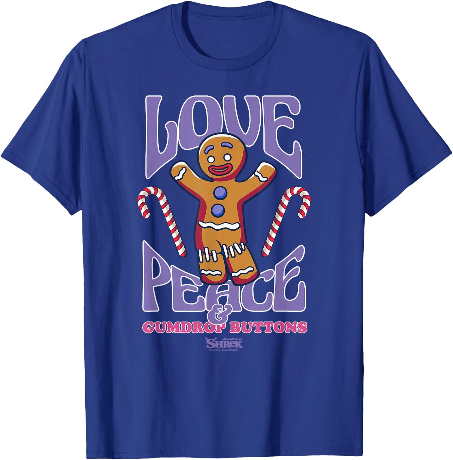 Shrek Gingy Love Peace & Gumdrop Buttons T-Shirt - T-Shirt | Royal
