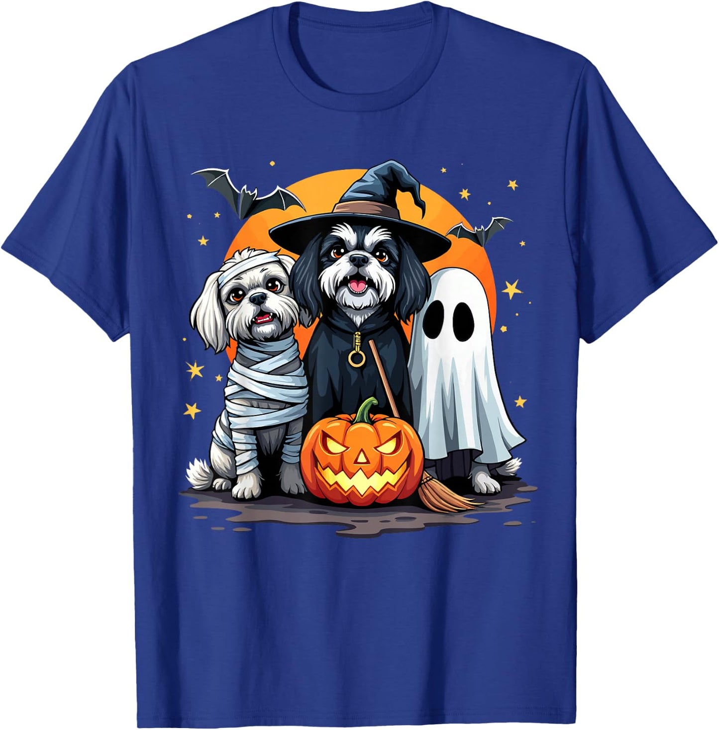 Shih Tzu Halloween Costume Mummy Witch Ghost Dog Lover Men Women Kids T-Shirt - T-Shirt | Royal