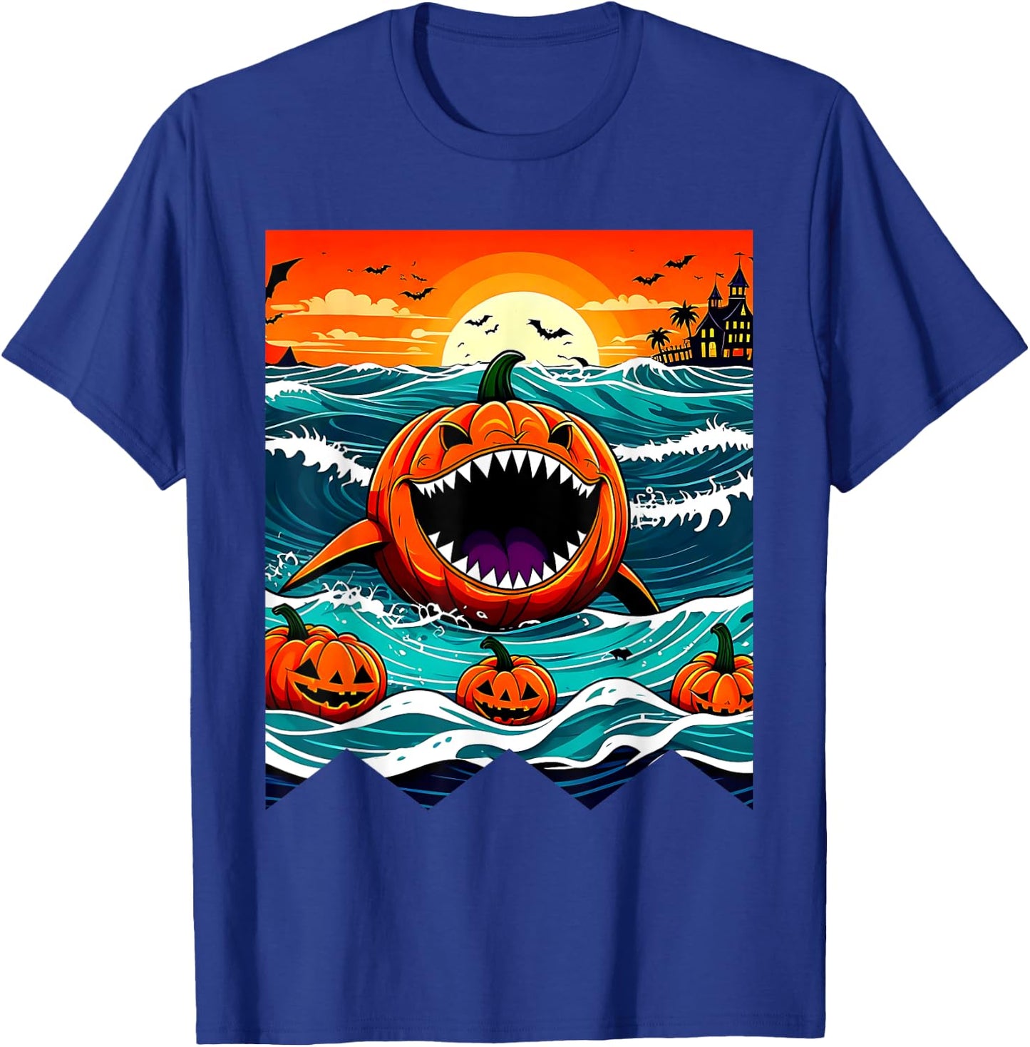 Halloween Pumpkin Shark Funny Summerween Spooky Summer Kids T-Shirt - T-Shirt | Royal