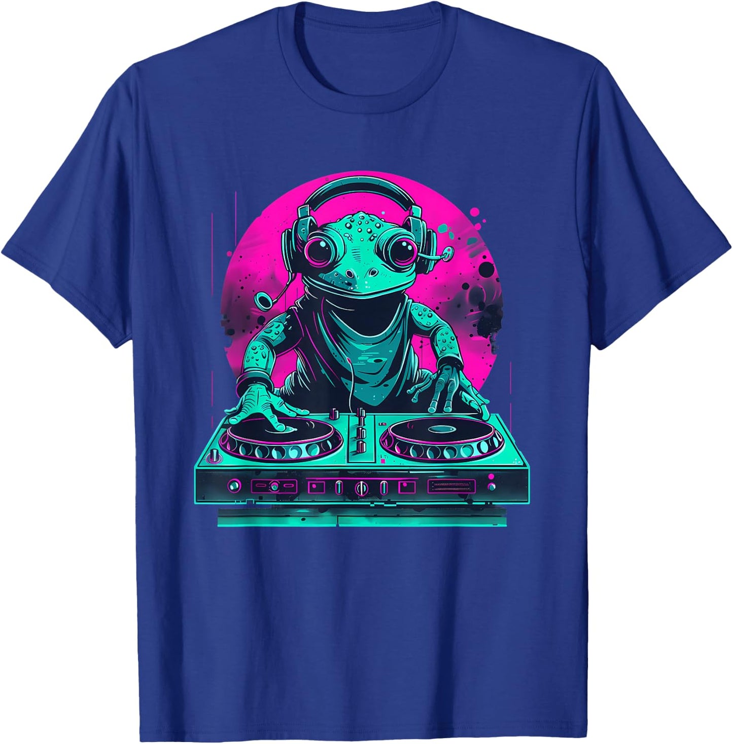 DJ Frog EDM DJ Toad Colourful Turntable DJ Frog Dance Music T-Shirt - T-Shirt | Royal