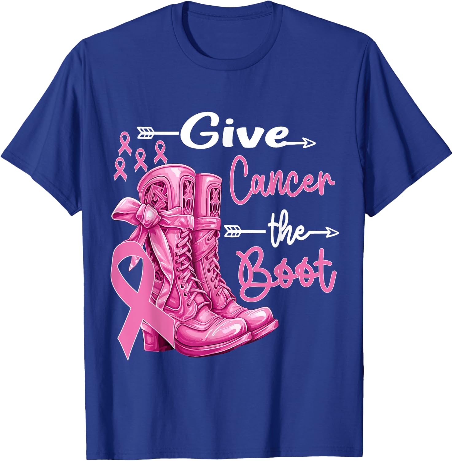 Give Cancer The Boot Cowgirl Breast Cancer Women Pink Ribbon T-Shirt - T-Shirt | Royal