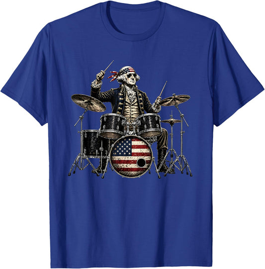 George Washington American Flag Drummer Patriotic T-Shirt - T-Shirt | Royal