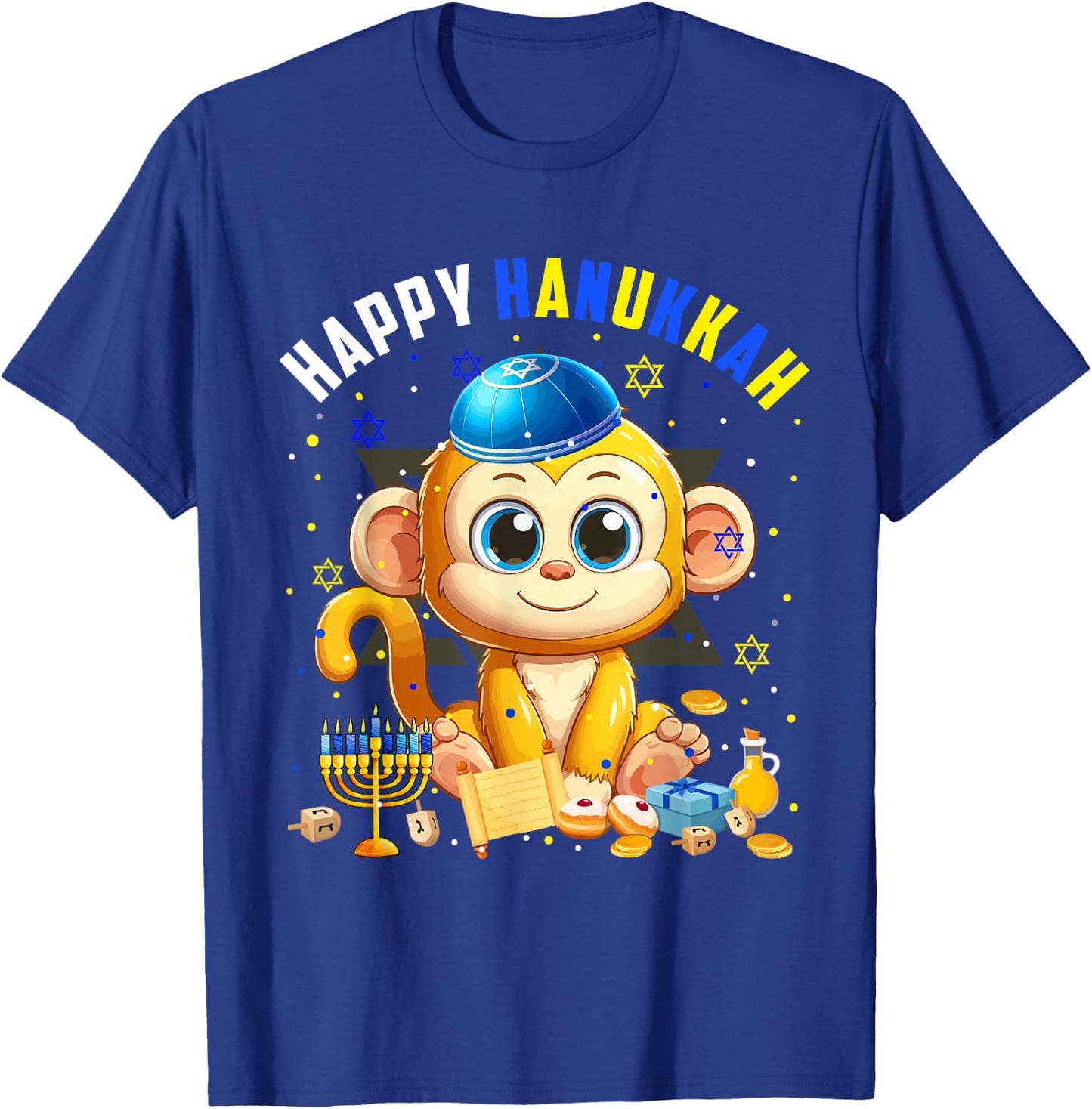 Happy Hanukkah Monkey Costume Jewish Symbols Menorah Lover T-Shirt - T-Shirt | Royal