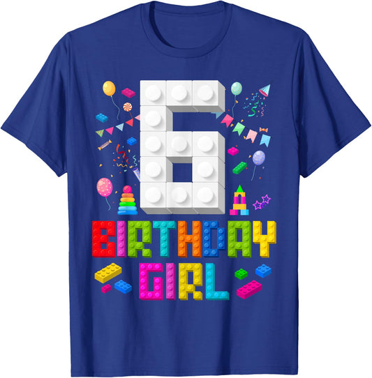 6th Birthday Girl Master Builder 6 Years Old Building Block T-Shirt - T-Shirt | Royal