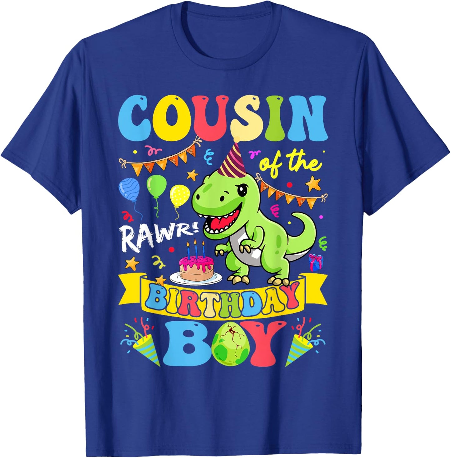 Cousin Of The Birthday Boy T-Rex Dinosaur Birthday Groovy T-Shirt - T-Shirt | Royal
